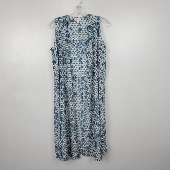 LuLaRoe Joy Gray Slate Blue White Long Duster Vest NEW NWT Size S - Picture 2 of 12